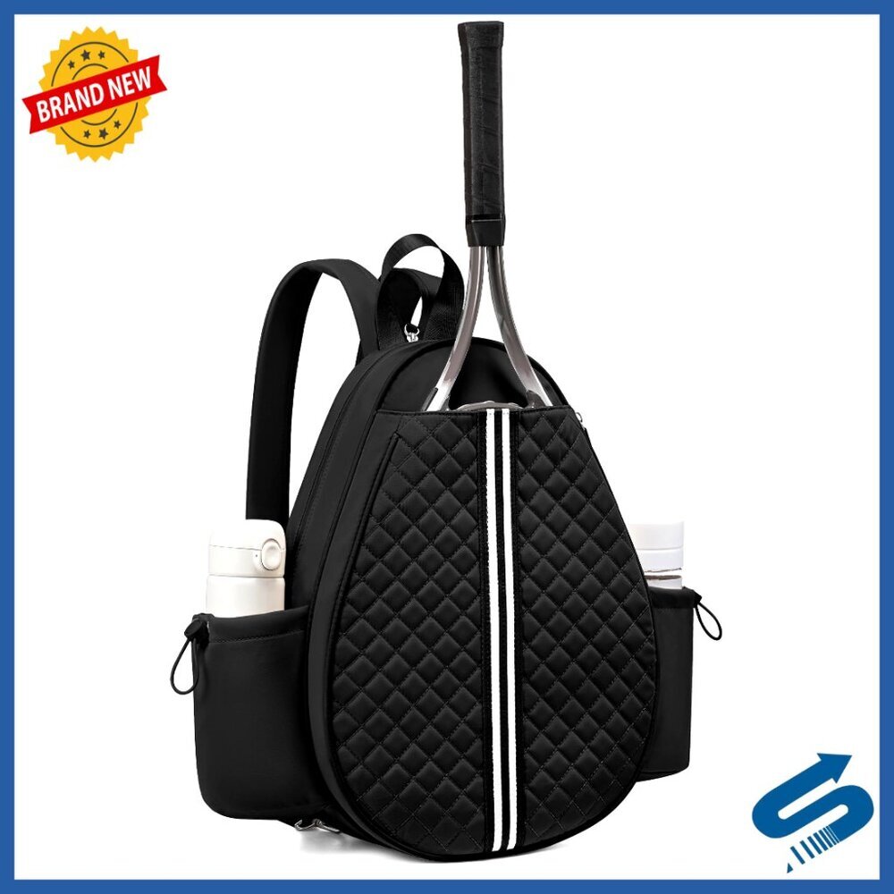 Quilted Tennis Sling Backpack, Water Resistant, 3 Compartments, Adjustable Strap